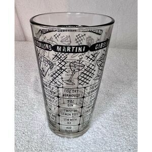 Vintage Bartender's Shaker Pint Bar Glass Cocktail and Mixed Drink Recipes